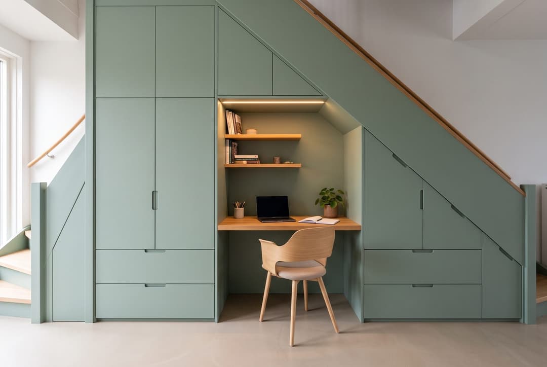 Kast onder de trap op maat: met werkplek