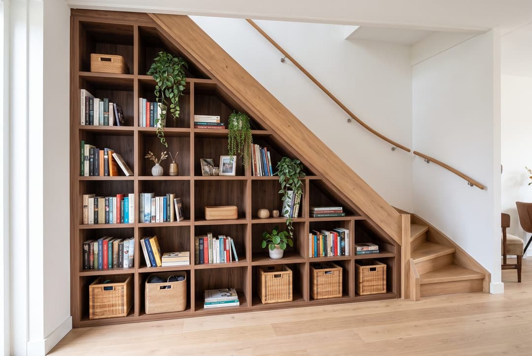 Kast onder de trap op maat: als open boekenkast