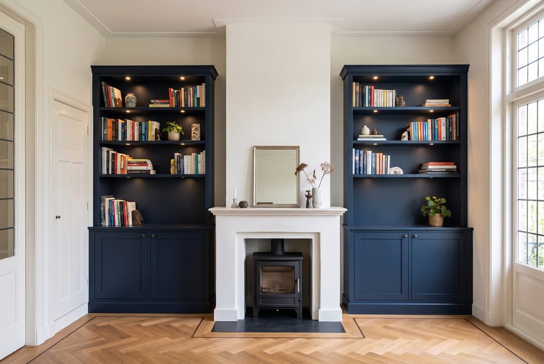 Boekenkast of wandkast op maat: naast de schoorsteen